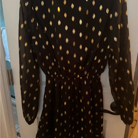 Women’s Black Long Sleeve Dress with Gold Dot Accents - Picture 2 of 3